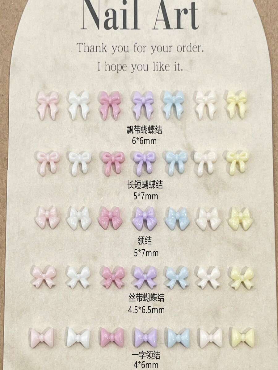 50件迷你蝴蝶結美甲裝飾,馬卡龍彩色百搭3D樹脂蝴蝶結DIY穿戴甲配件 - 彩色 - 查看 1