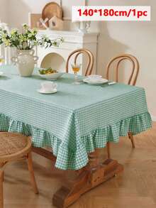 1PC French Vintage Plaid Tablecloth, Farmhouse Retro Style With Scalloped Edge, Skin-Friendly, Washable And Reusable, Suitable For Home Kitchen, Dinner, Outdoor Activities, Living Room, Dining Room, Party, Gathering, Daily Home Decor - Green - View 12