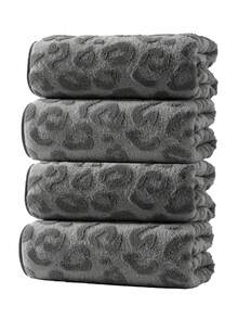 1pc/4pcs/10pcs - Luxury Leopard Print Bath Towel Set - Jacquard Coral Fleece Fabric, Ultra-Soft Plush Towels, Ideal For Creating Bold Home Decor And Spa Environment - Grey - View 10