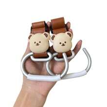1pc Baby Stroller Hook, PU Leather Hook And Loop Hanging Hook, Solid Color Leather 3D Bear Design, Universal Stroller Accessory - As Shown - View 2