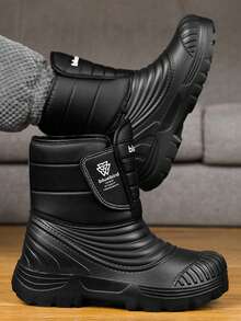 GAISIMA New Men's Pure Black Wavy Striped Fully Thermal-Lined Snow Boots, Thick Textured Anti-Slip Sole Winter Warm Outdoor Boots - Black - View 7