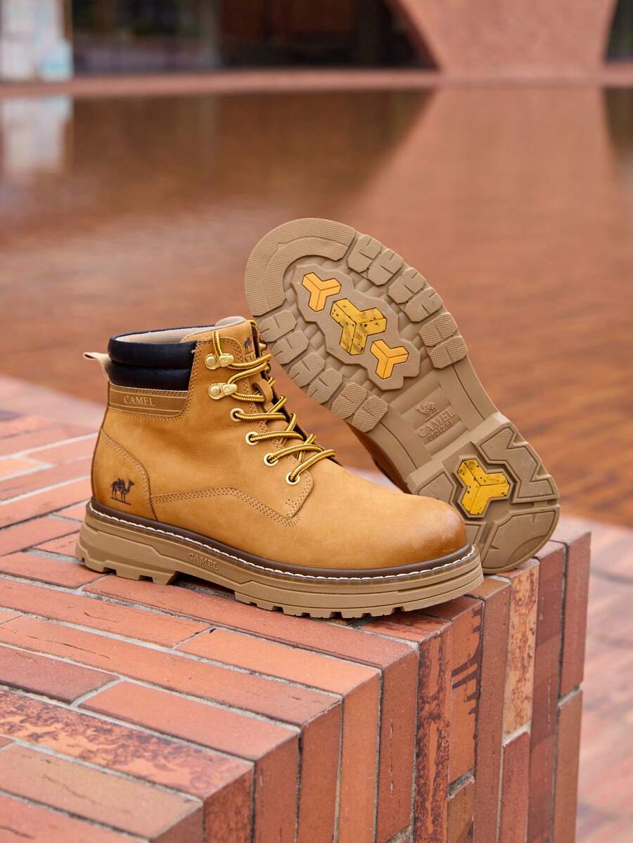 CAMEL CROWN Men's Water-Resistant High-Top Lace-Up Boots – Stylish, Non-Slip, Thick-Soled Work-Style Outdoor Boots - Desert Yellow - View 1
