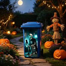 1pc Halloween Skeleton Trash Can Sticker, 14.57 X 32.28 Inches, Suitable For Indoor And Outdoor Trash Can Decoration Sticker, Halloween Decoration - Trash Can Stickers - View 5
