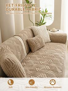 1pc Geometric Embossed Plush Sofa Cover, Non-Slip & Washable Sofa Protector, Suitable For Pet Homes, Neutral Wabi-Sabi Style, Applicable For Living Room, Bedroom, Dining Room, All Seasons, Multiple Sizes & Colors Available - Mocha Brown - View 7