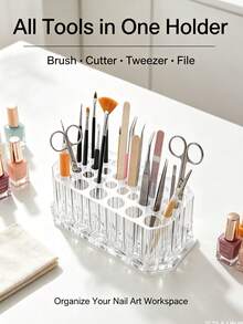 26-Slot Nail Brush Storage Rack, Desktop Eyeliner & Makeup Brush Holder, Acrylic Makeup Brush Organizer, Display Stand, Nail Art Tool Accessories - Multicolor - View 4