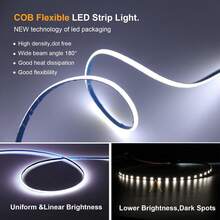 Acosh Neon Touch Control COB LED Light Strip, USB Powered, Warm White/Cool White Optional 0.3m-5m; Easy Installation, Suitable For Bedroom, Living Room, Wardrobe And Cabinet Decoration. - Multicolor - View 6