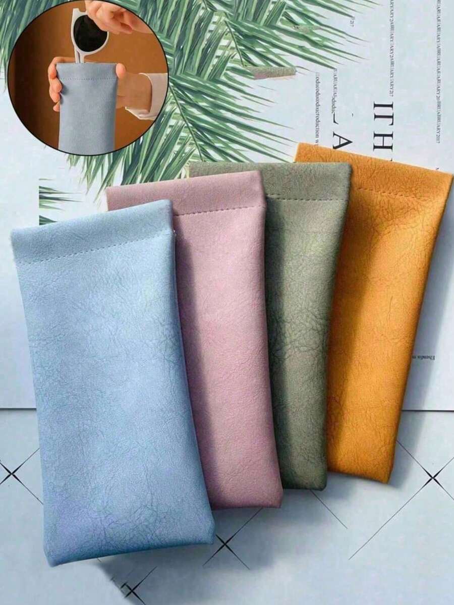 4pcs Soft PU Glasses Storage Bag, Portable Squeeze-Type Eyeglass Case, Unisex, PU Leather Glasses Pouch, Minimalist Solid Color Scratch-Resistant Eyewear Organizer, Eyewear Accessories, Glasses, Reading Glasses, Myopia Glasses, Suitable For Outdoor Sports, Travel, Back To School, Travel Essentials, Travel Bag, Holiday & Study Supplies, Women Glasses