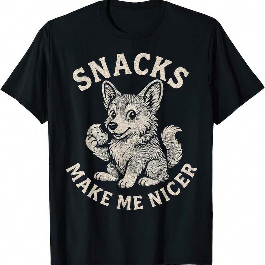 Corgi Snack T-Shirt: Funny Dog Quotes, Dog T-Shirt - 黑色 - 查看 1