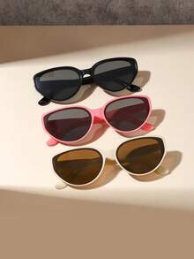 3 PCS Boys Girls 6-9Y Retro Oval Fashion Glasses Lightweight PC Material Frame Solid Color Lens Suitable For Casual Vacation Outing With Glasses Box - Multicolor - View 12