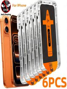 6 buah Pelindung Layar Kaca Tempered Privasi, Kompatibel dengan iPhone 17/16/15/14/13/12/11/17 Pro Max/17 Pro/16 Pro Max/15 Pro Max/Air/Plus/Mini/X/XR/XS Max, Anti-Intip, Perlindungan Penuh, Anti-Gores, Pemasangan Bebas Debu Sekali Klik, Perlindungan Privasi - 6 buah - View 36