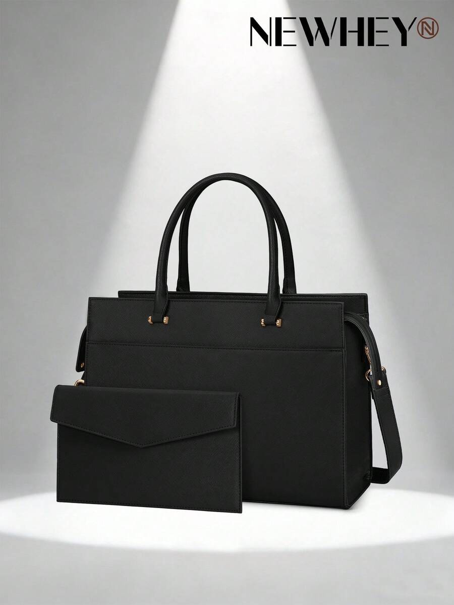 NEWHEY Laptop Bag For Women 15.6 Inch Leather Tote Bag 2pcs Set Professional Work Bag With Clutch Purse Large Office Computer Tote Teacher Purse Shoulder Bag