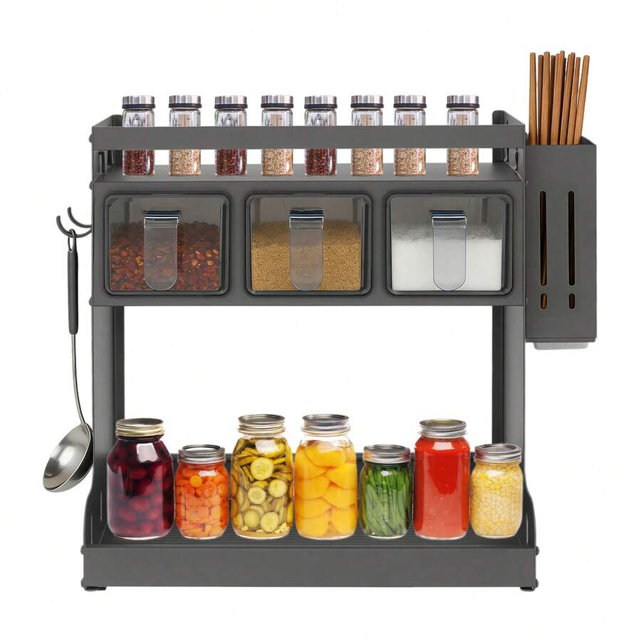 YUNRUX Estante para especias de cocina para encimera o montaje en pared, estante para especias de tres niveles - Gris - Ver 1