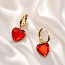 1 Pair Red Heart Metal Pendant Earrings - Gold+Red - View 5