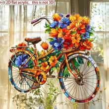 Apanhador de Sol Acrílico com Impressão Plana 2D de Bicicleta Floral Vibrante, Decoração de Jardim Colorida, Presente Ideal de Primavera e Feriado para Entusiastas de Pólen e Amantes de Jardim - Multicolorido - Visão 1