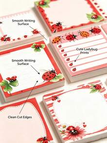 4 Packs Fresh Seven-Star Ladybug Sticky Notes, 12 Random Pattern Set, Hand-Drawn Ladybug, Flower, Grass, Mushroom Creative Border, Includes Lined, Checklist, Blank Multiple Writing Layouts, Thick Paper No Ink Bleed, Removable Without Residue, Suitable For Classroom Marking, Office Memo, Study Plan Recording, Scrapbook Decoration, Cute Insect Style Stationery, Classroom Office Supplies Memo Sticky Notes For Students And Teachers - A - View 7