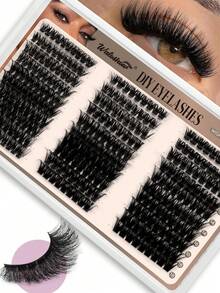 Waloshow 10 Rows 60+80+100pcs 0.07mm Fine Hot Melt Cluster False Eyelashes, 8-16mm Mixed Length Faux Mink 3D Russian Dense Single Cluster Eyelash Extensions, Black, Plastic Box - D - View 1