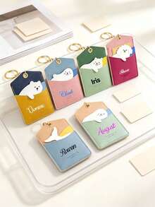 Personalized Cartoon Animal Card Holder, Cute Cat, Seal, Dog, Whale PU Leather ID Badge Holder With Keychain, Custom Text Bus Card Work Access Card Holder, Custom Name Cute Animal PU Card Holder Keychain Personalized Text ID Card Holder Gift - Multicolor 2 - View 6
