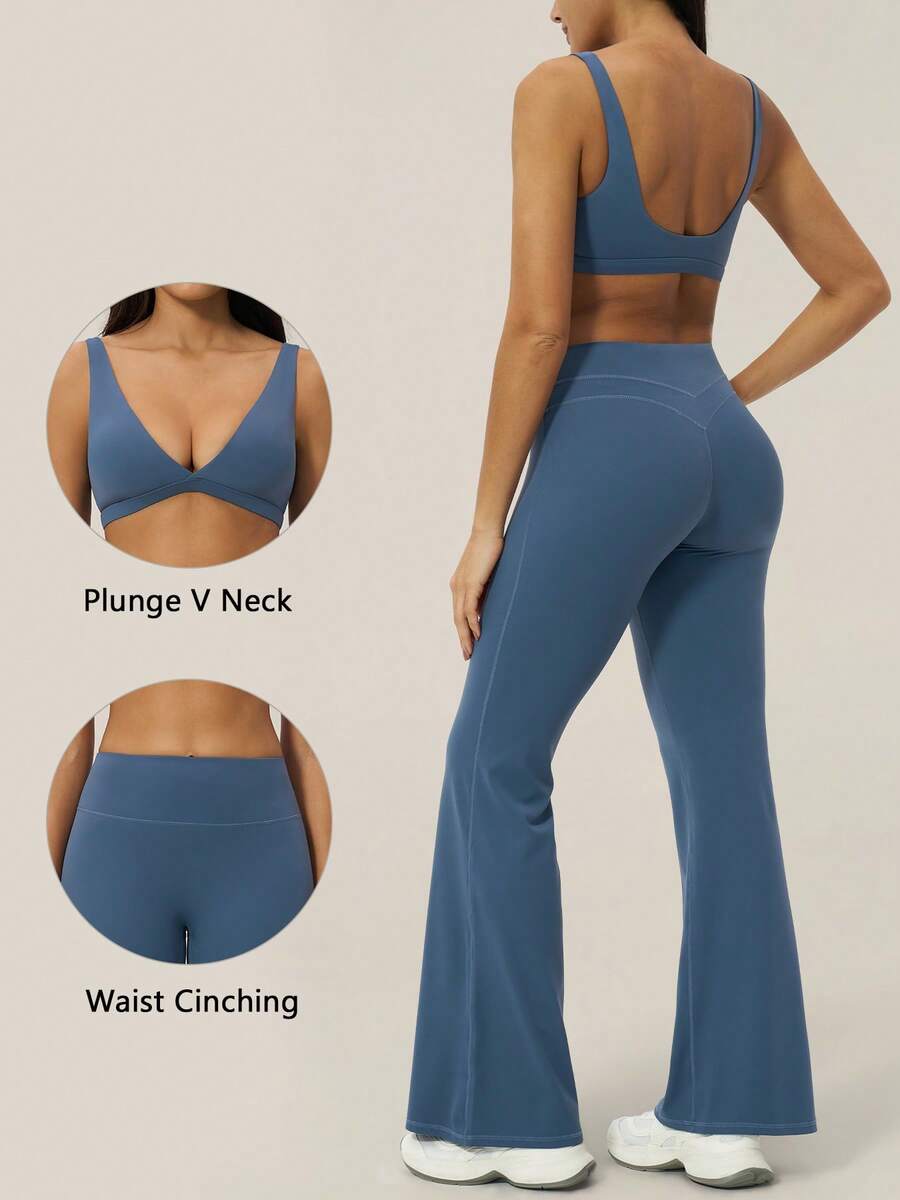 TimeOff Women's One Set Polka Dot 2 In 1 Bra & Folded Double Layer Waist Wide Leg Pants Sports Set - Blue - View 1