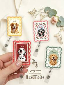 Personalized Dog Badge Reel, Custom Pet Watercolor Photo Badge Reel, Nurse Badge Reel, Dog Mom Gift - Multicolor - View 1