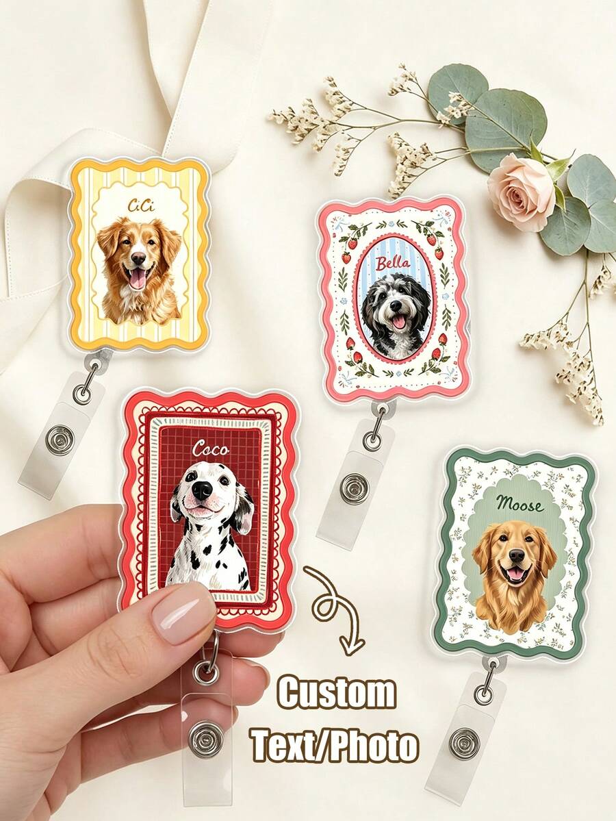 Personalized Dog Badge Reel, Custom Pet Watercolor Photo Badge Reel, Nurse Badge Reel, Dog Mom Gift - Multicolor - View 1