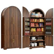 MERAX 72" Tall Arched Kitchen Pantry Cabinet With 8 Door Shelves, Fluted Storage Cabinets With 3 Adjustable Shelves, Hidden Drawer, Versatile Cupboard For Kitchen, Dining & Bath Room, Brown - Brown - View 10