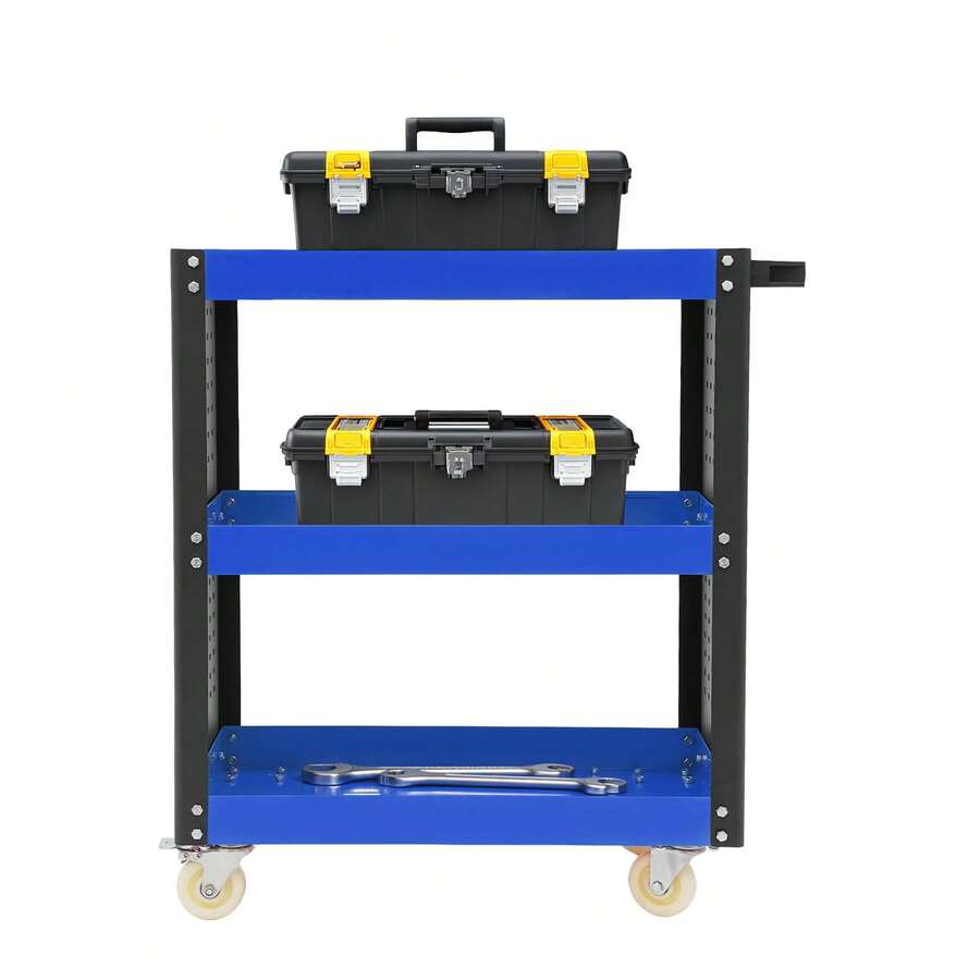 YUNRUX 3-Tier Heavy-Duty Workshop Trolley 34.23*15.35*38.88in Steel Utility Cart - Blue - View 1