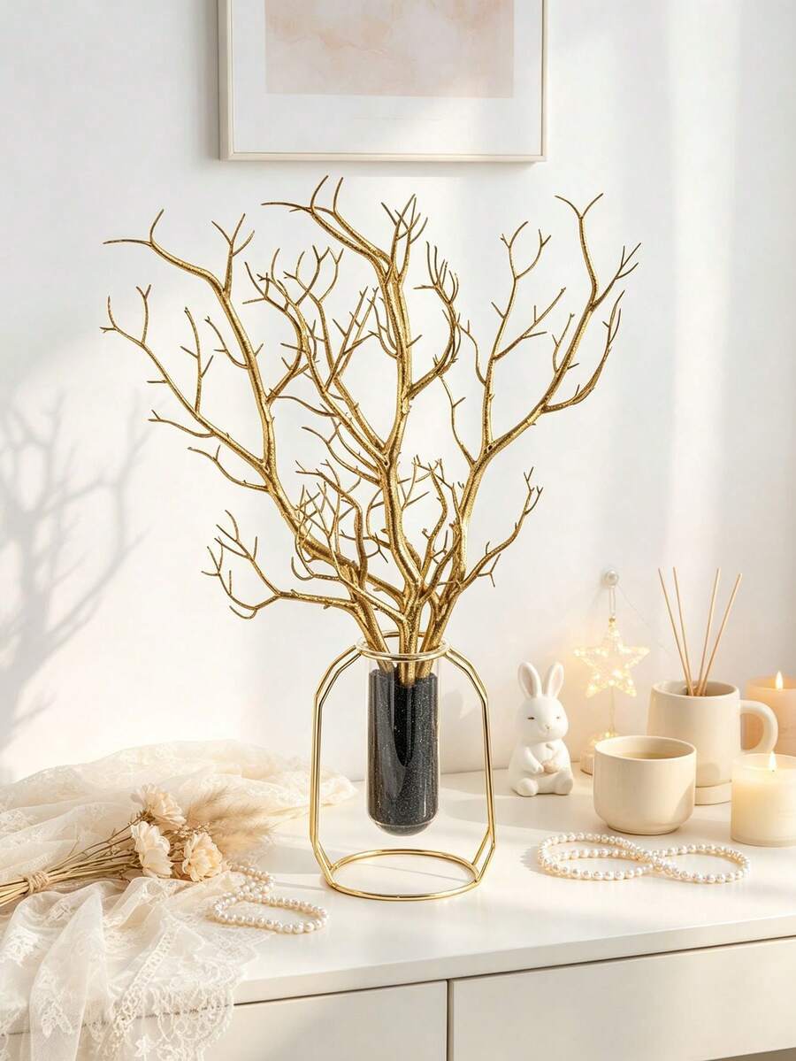1/5PCS Golden Artificial Deer Antler Branches Suitable For Wedding Table Decoration, Party Supplies, Valentine's Day, Gifts, Birthdays, Graduation Ceremonies, Home Decoration, Back To School Season, School Supplies, Christmas Decoration - Gold - View 1