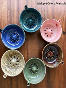 穿孔陶瓷莓果碗，自清洗莓果洗滌陶瓷碗，7英吋穿孔陶瓷莓果籃，旋轉功能自旋渦流陶瓷莓果洗滌碗，廚房檯面水果沖洗碗 - 彩色 - 查看 8