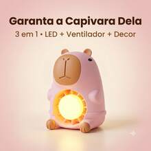 Mini Ventilador Capivara USB Recarregável com Luminária LED Luz Noturna Infantil Presente Decoração - Rosa Bebê - Visão 9