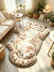 1pc Cream Lying Cat Floor Mat, Bathroom Mat, Door Mat, Small Rug, Home Decor, Area Rug, Outdoor Mat, Bedroom Carpet, Washable Rug, Back To School Gift - Multicolor - View 1