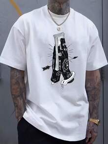 Men'sgraphics,Thickfabriccrewneckshortsleevedwithdollarpattern,Easytowear,Comfortableandbreathable - 白色 - 查看 1