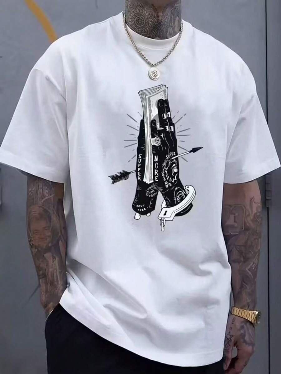 Men'sgraphics,Thickfabriccrewneckshortsleevedwithdollarpattern,Easytowear,Comfortableandbreathable - 白色 - 查看 1