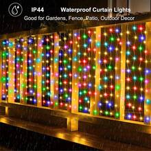 Solar Powered LED Curtain Lights Outdoor Garland 8 Modes Solar Fairy String Lights 100LED, 200LED, 300LED Solar Copper Wire String Lights Gazebo Garden Window Wall Halloween Party Wedding Holiday Christmas Decoration Copper Wire Lights - Solar - View 4