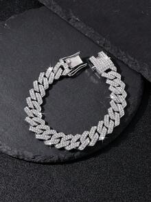 1pc Men's Hip Hop Fully Iced Out Diamond Shaped Cuban Link Bracelet, Adjustable Cuban Anklet Bracelet, Stylish Street Jewelry For Men - Diamond Cuban Chain - View 14