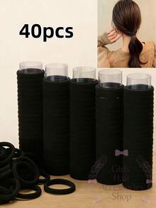 20pcs Large Seamless Rubber Hair Bands, Hair Ties, High Elasticity Hair Rings, Black Hair Accessories - Pure Black - View 8
