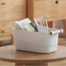 Double-Eared Storage Basket, Thickened Plastic Desktop Storage Box, Household Miscellaneous Storage Box With Wooden Handle - View 2