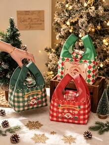 1 Buah Tas Tangan Berbentuk Persegi dari Bahan Kanvas dengan Gaya Meriah dan Inspirasi, Dilengkapi Kancing Jepret dan Motif Selamat Natal. Tas Tote Organizer Penyimpanan Serbaguna untuk Musim Liburan Musim Dingin, Pesta Natal, dan Perjalanan Sehari-hari. Dekorasi Rumah Natal - Berbagai gaya - View 5