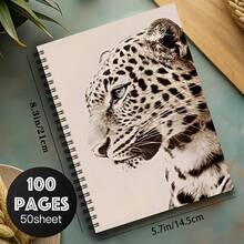 A5 Spiral Notebook, 100 Pages, 50 Sheets, 2D Flat Cat, Dog, Flower And Heart Patterns, Sweet Arabic Theme Cover, Wire-Bound Lined Writing Notebook, For Daily Notes, School And Office Use, Animal Theme Stationery Gift, Back To School Supplies - Subject Notebook - View 2