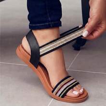 ALLEAN Women's Elastic Flat Sandal - BLACK/SILVER Elastic - View 1