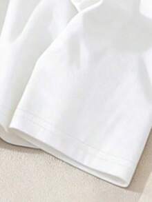 Plus Size Black Loose Fit T-Shirt, Regular Length Knit Crew Neck Top, Casual Wear - White - View 6