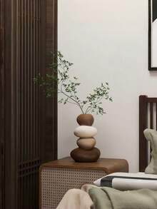 1pc Stacked Stone Vase, Modern Aesthetic Good Luck Desktop Sculpture, Multi-Functional Desktop Flower Container - one-size - View 3