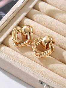 1 Pair Fashionable Personalized Multi-Layer Square Cross Earrings For Women, Suitable For Daily Wear - Gold - View 4