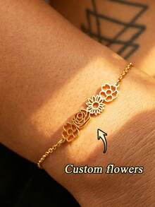 1pc Personalized Birthday Flower Bracelet, Customized Family Birthday Flower Bracelet, Birthday Gift For Her, Mother's Day Gift, Mother's Day Bracelet, Easter Gift, Christmas, Halloween Gift - Multicolor - View 1