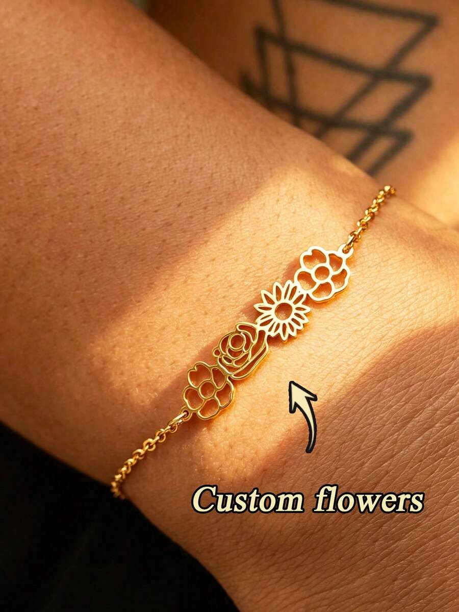 1pc Personalized Birthday Flower Bracelet, Customized Family Birthday Flower Bracelet, Birthday Gift For Her, Mother's Day Gift, Mother's Day Bracelet, Easter Gift, Christmas, Halloween Gift - Multicolor - View 1