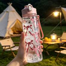 1pc 750ml Kids Water Bottle With Bow Knot, Cartoon Design, Anti-Drop Straw Cup, Portable Leak-Proof Water Bottle For Kindergarten, Large Capacity Sports Water Bottle For Summer - Multicolor - View 10