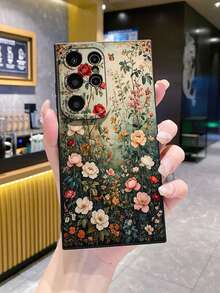 1pc Vintage Floral Camera Protection Phone Case UV Printed Compatible With Samsung/Galaxy/ Android Models - Black - View 3