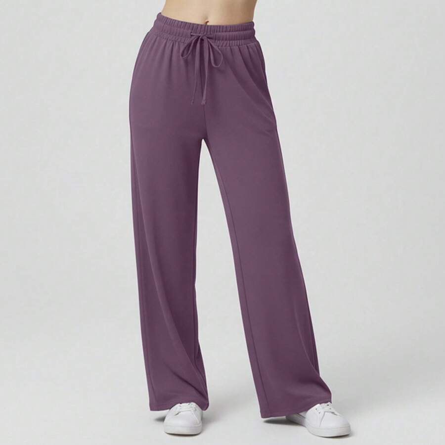 Comfortable Women's Wide-Leg Sweatpants, Soft, Structured Fit, Casual, Basic, Plain, With A Faux Drawstring. - Purple - View 1