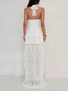 DOUCIU Chic Women's Semi-Sheer Bodycon Dress Sleeveless With Spaghetti Straps And Lace Detail For A Formal Look - White - View 2