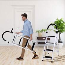3/4 Step Ladder With Work Platform, Load 150 Kg Folding Step Ladder, Large Non-Slip Folding Step, Steel Step Stool Adult Foot - 4-step White - View 6