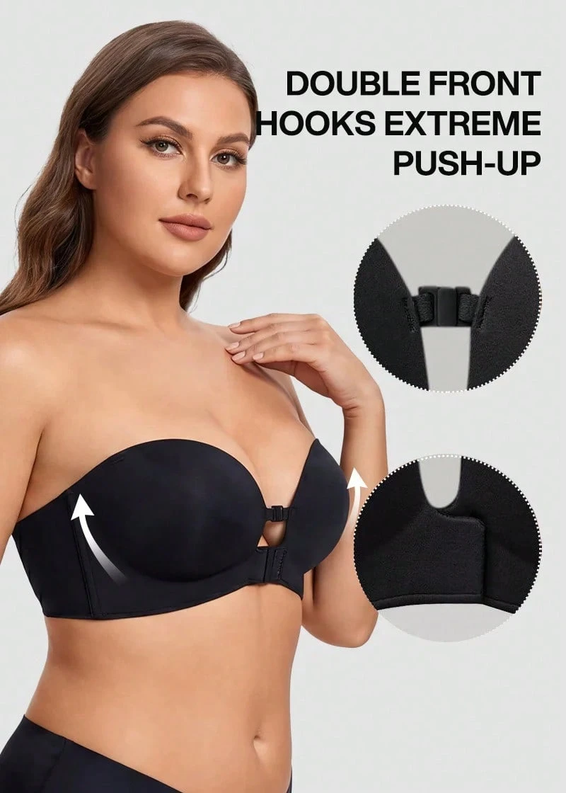 Multiway Push Up Bra For Women, Strapless Padded Bra With Removable Straps For Backless Dresses And Party Outfits - Black - View 1